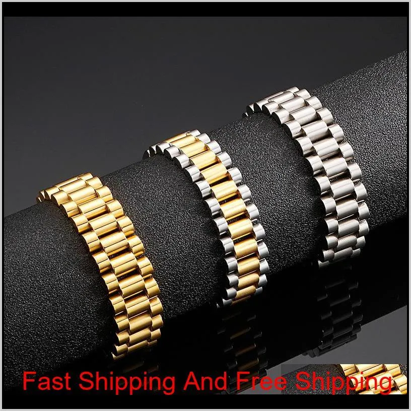 15mm men women stainless steel watch band strap bracelet watchband wristband bracelets rings gold hiphop wrist strap link jewelry