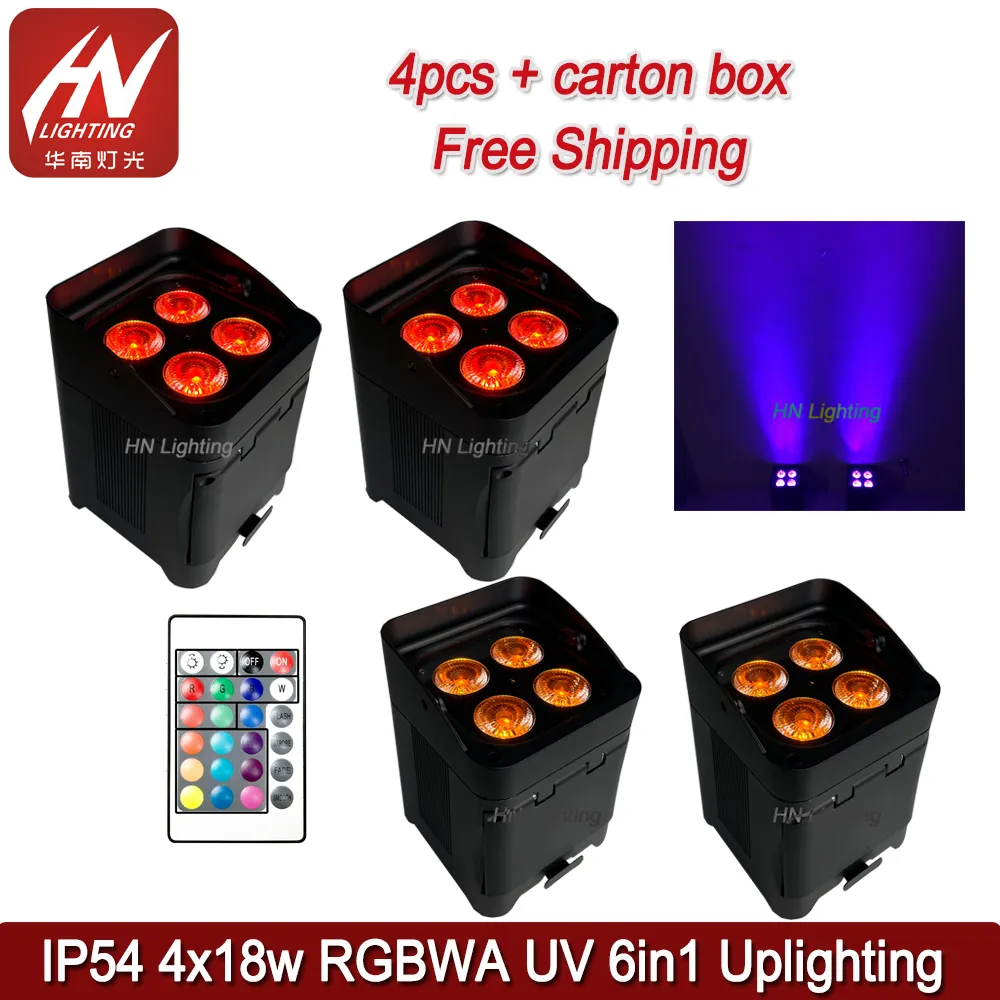 4 stks IP54 Batterij Powered Stage Light 4 * 18 W 6in1 LED Par Wireless DMX Akku Uplighting Met Appir Afstandsbediening Bruiloft DJS Waterdichte Outdoor Uplights