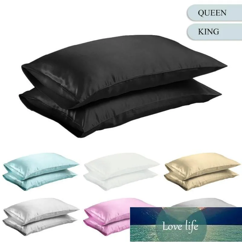 Silk Satin Pillow Case Bedding Pillowcase Queen/KING Smooth Home White Black Grey Khaki Sky Blue Pink Sliver #SO
