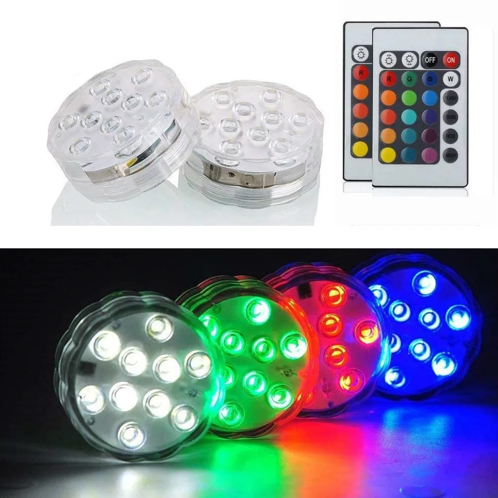 Led Party RGB Submersible Lamp IP65 Battery Operated light Multicolor Changing Underwater Pool Lights with Remote Control for Wedding DH5046