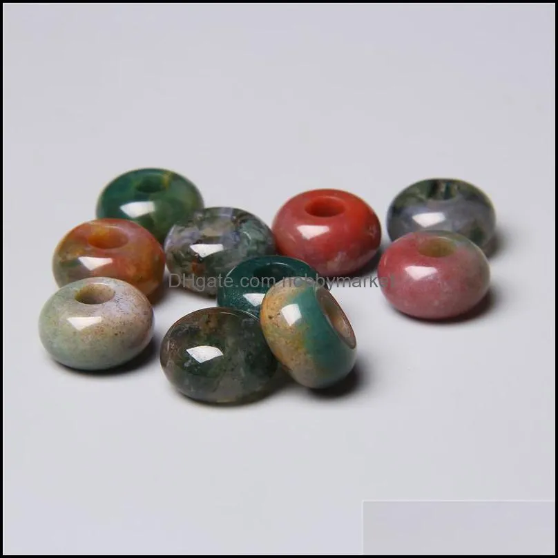 8x14mm 5mm Big Hole Charms Natural Round Jade Stone Crystal Spacer Beads Charm Pendant For Jewelry Making Accessories