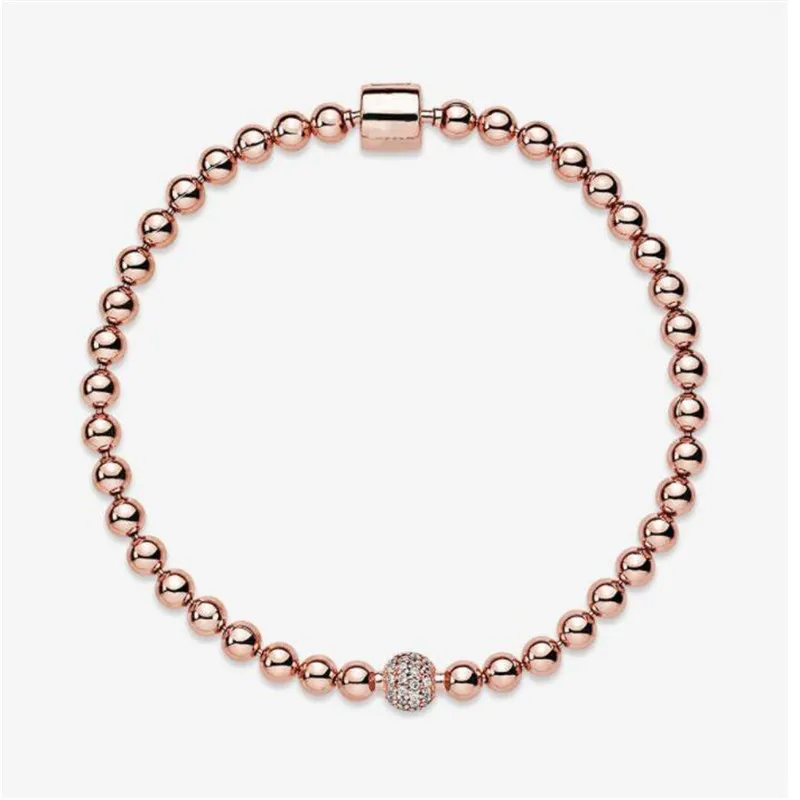 Hot sales Beautiful Women`s Beads Pave 18k Rose Bracelet Summer Jewelry for  925 Sterling Silver Hand Chain Beaded bracelets With Original box