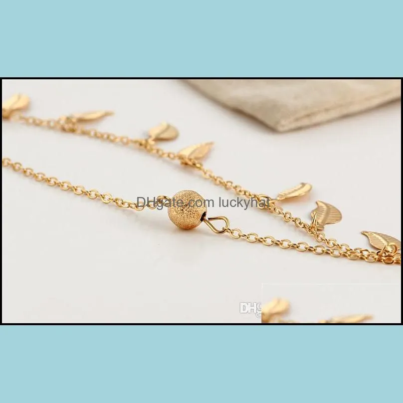 Fashion Women Leaf Charm Anklets Real Photos Gold Chain Ankle Bracelet Fashion 18k Gold Ankle Bracelets Foot Jewelry