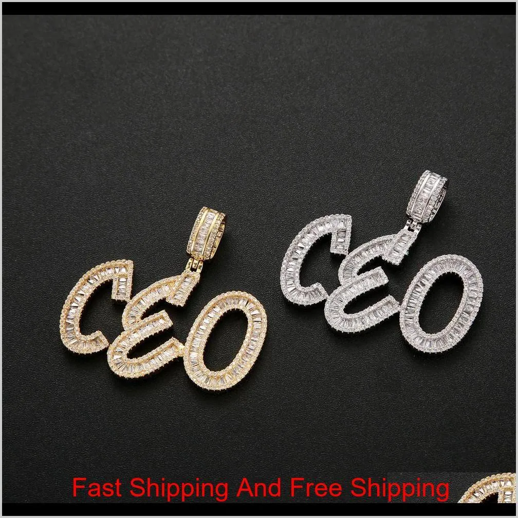 hip hop custom name baguette letters pendant necklace with rope chain gold silver bling zirconia men pendant jewelry