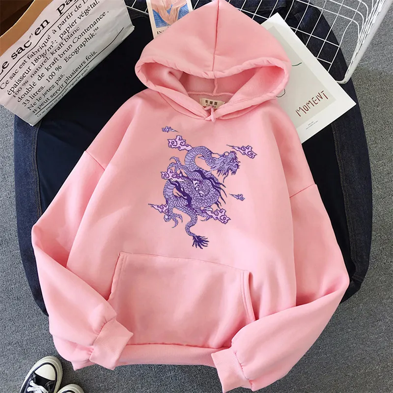 Kawaii Dragon Print Oversized Lavender Hoodie For Women Cute Hip Hop Harajuku Top From Kong00 11.54 DHgate.Com