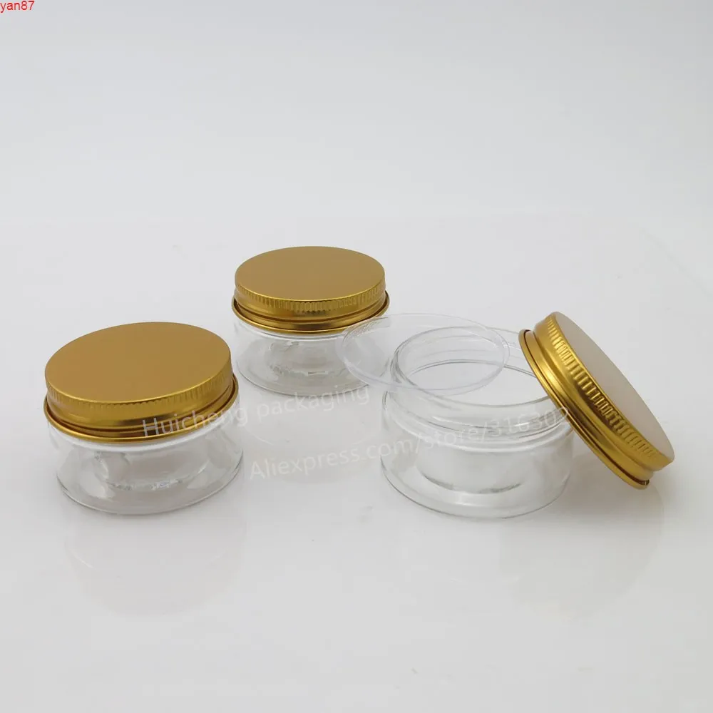Пустые Pet Plastics JARS алюминиевые золотые крышки четкие горшки косметика 30G 1oz Container 50PCGoods qty
