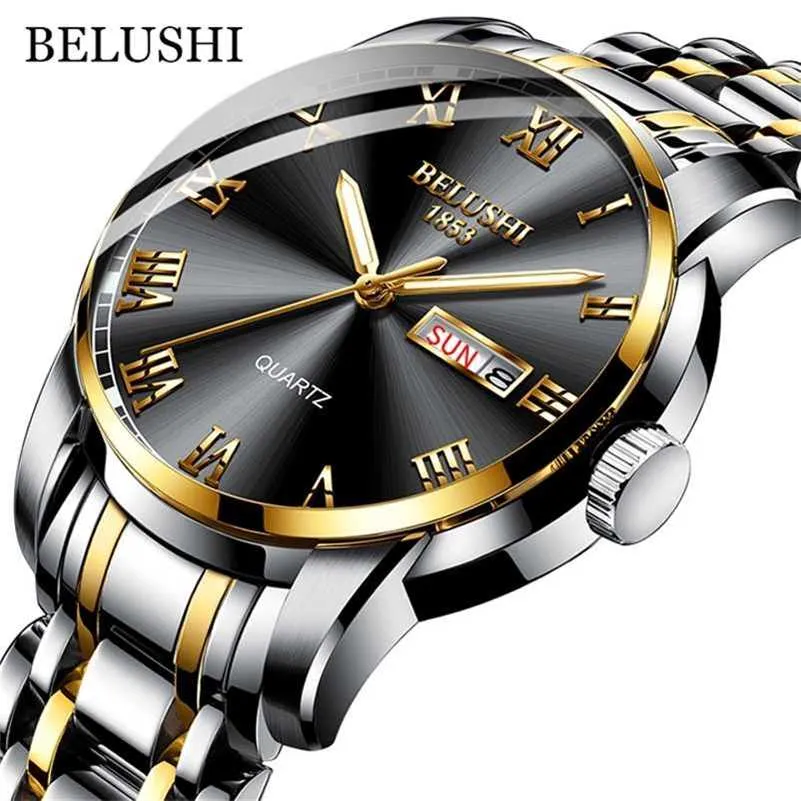 Belushi Top Brand Watch Män Rostfritt Stål Business Datum Klocka Vattentät Lysande Es Mens Luxury Sport Quartz Wrist 220117