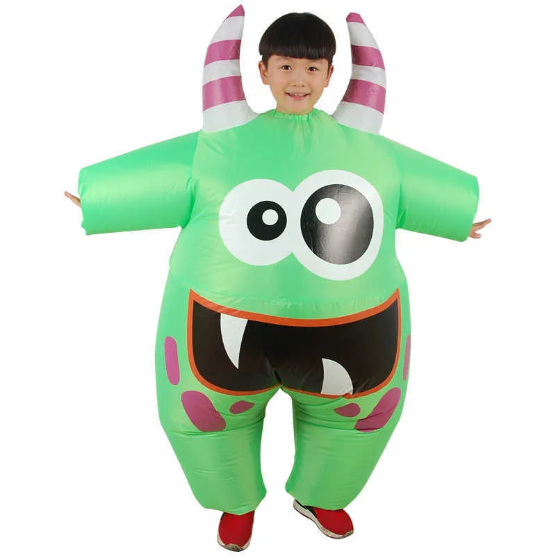 Green Monster Anime Niños Cosplay Disfraces Boy Girl Inflable Ropa Halloween Fiesta de Navidad Ropa para niños Blow Up Disfraz Q0910