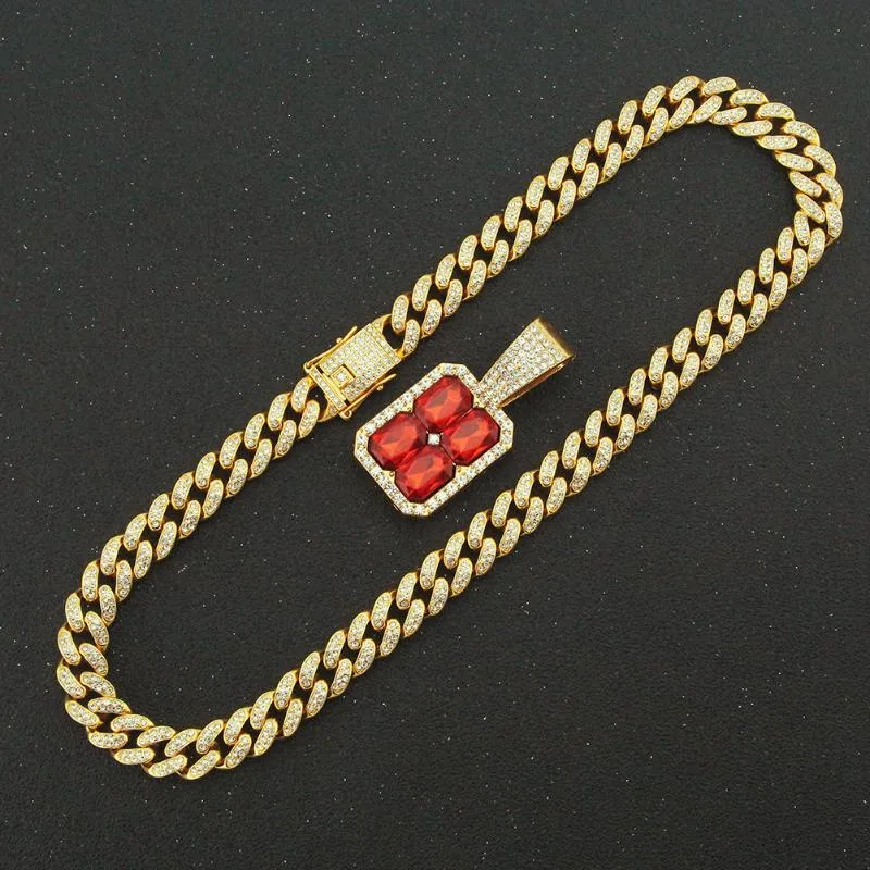 Pendentif Colliers Demoiselle D'honneur Cadeau Hip Hop Hommes Femmes Collier Ruby Cubain Chaîne Bijoux De Luxe Autour Du Cou En Gros 2021