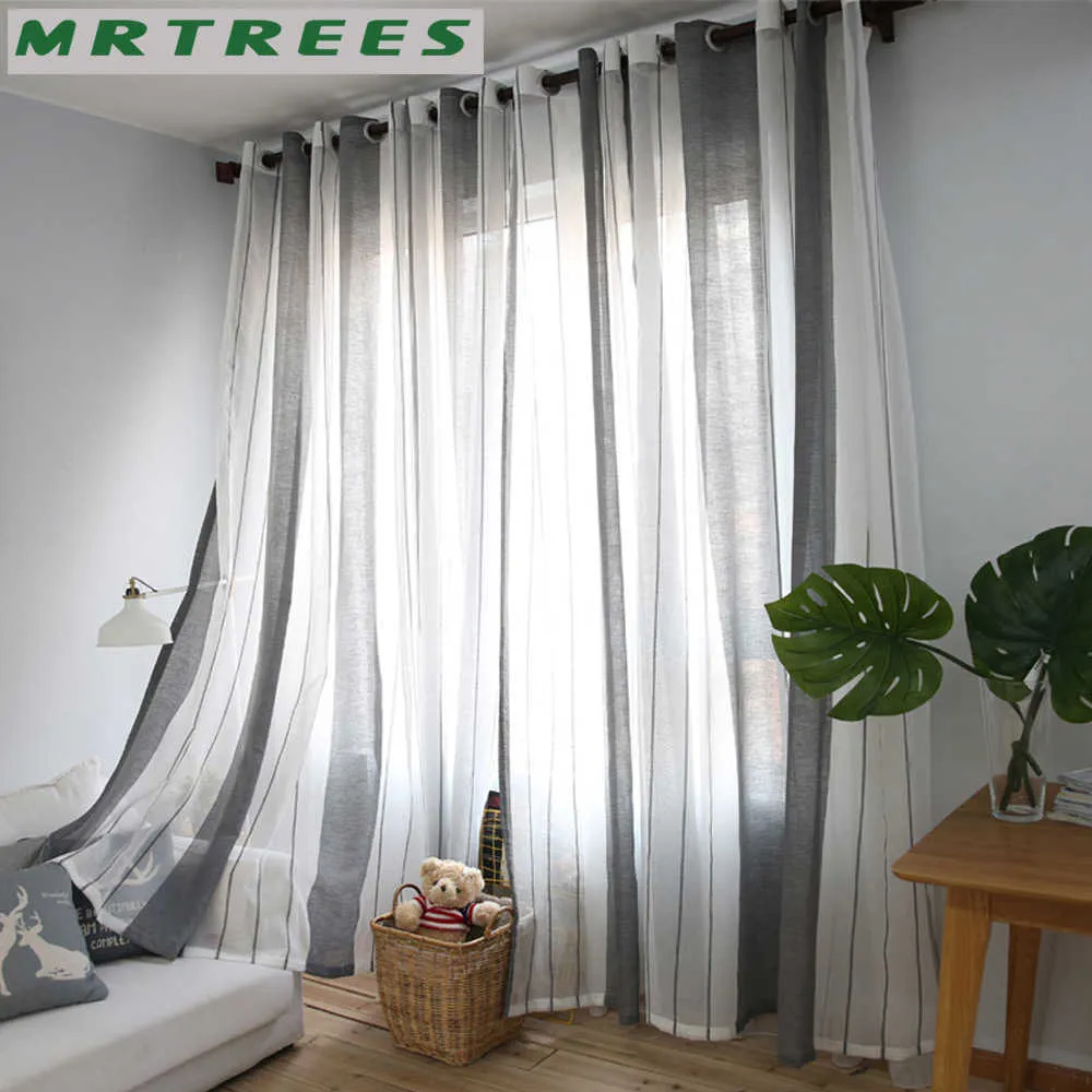 Rideau transparent à rayures pour salon chambre à coucher rideau en tulle pour la cuisine tissu moderne pour traitement de fenêtre rideaux rideau 210712