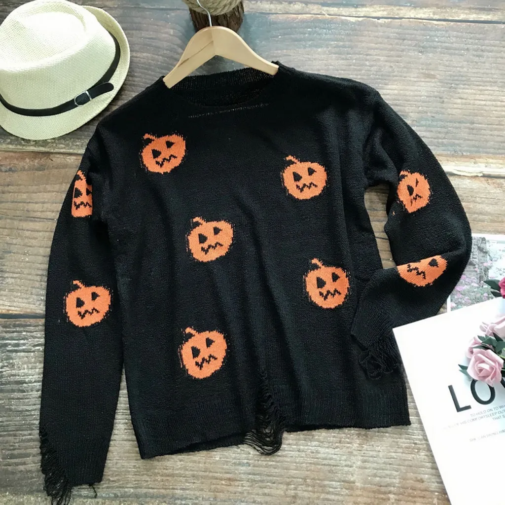 Sweat-shirt Femme Imprimé Halloween 2025 - Pull Confortable Col Rond Velours Côtelé, Idéal Quotidien