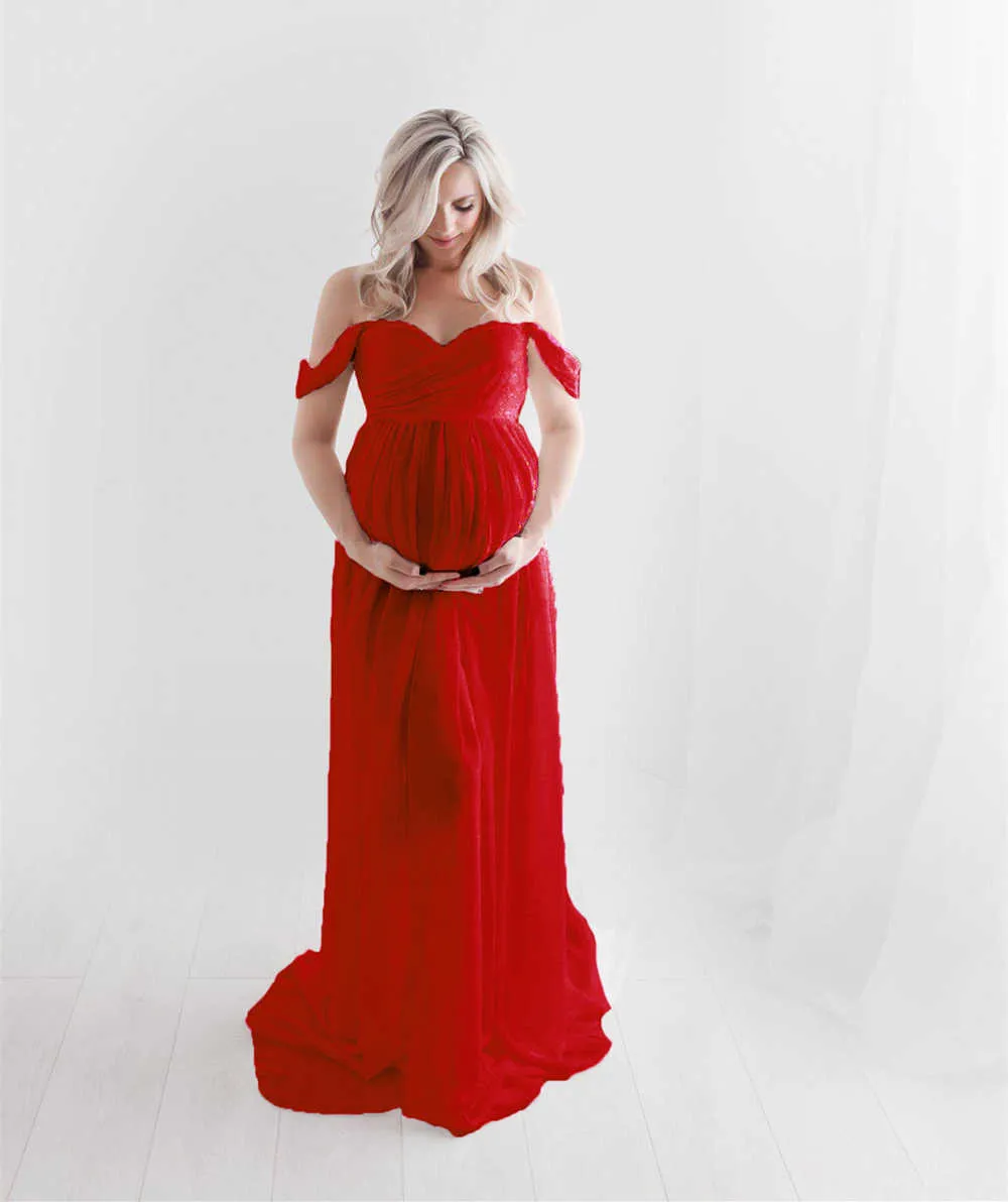 Shoulderless Maternity Dress For Photography Sexy Front Split Pregnancy Dresses For Women Maxi Maternity Gown Photo Shoots Props (1)