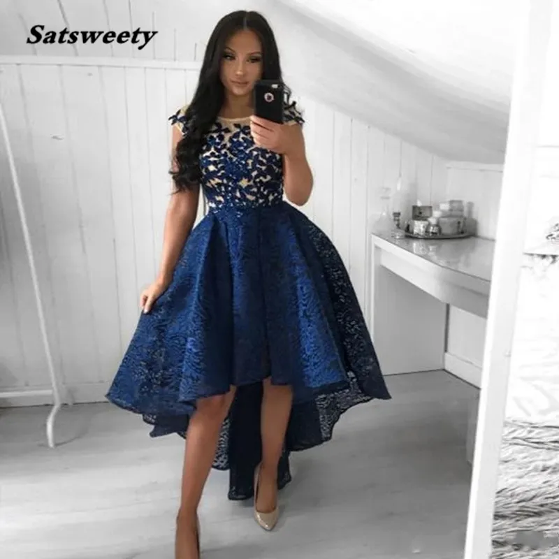 Seksowna wysoka koronkowa granatowa granatowa sukienka Homecoming Formalne sukienki na imprezę 2023 Haft vestido Graduacion Robe de Cocktail Chic