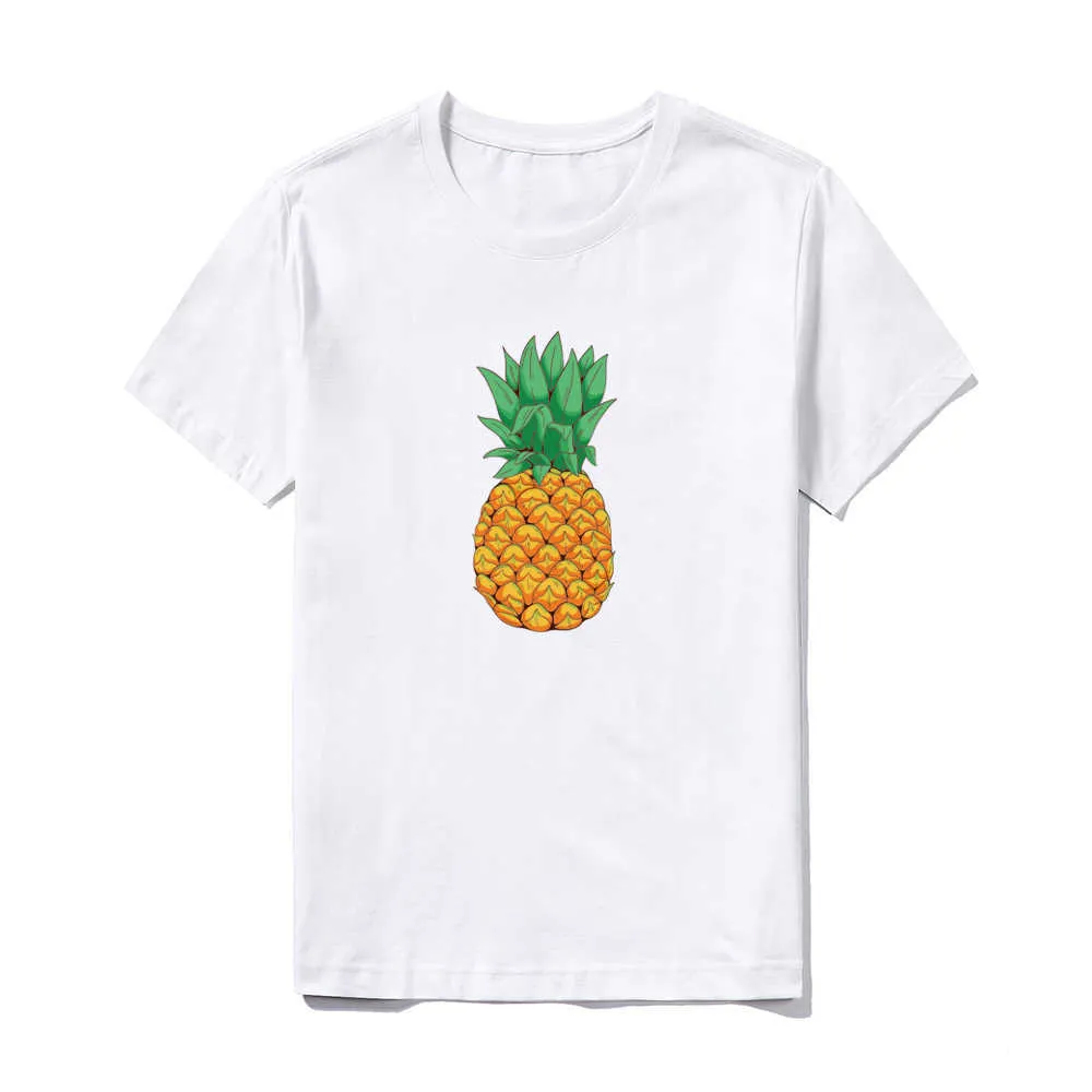 メンズファッションTシャツ100％コットン夏パイナップル半袖Tシャツソフトカジュアル通気性ティーオスヒップホップストリートウェアトップス210603