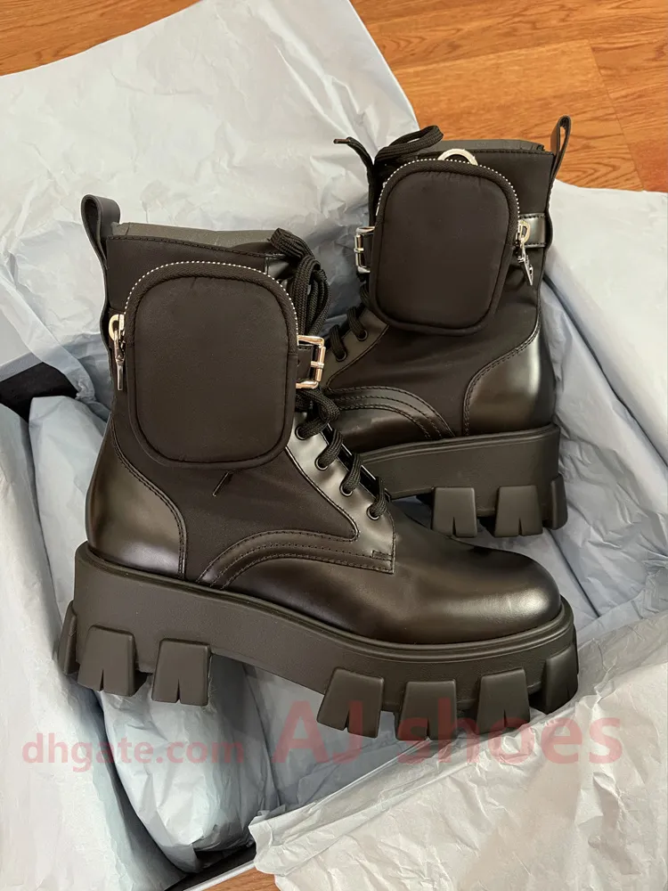 Designerstövlar Klassiska halkfria Rois Martin Skor Nylon Military Desert Combat Korta Booties Läderfoder Avtagbar påse för kvinnor Hög kvalitet