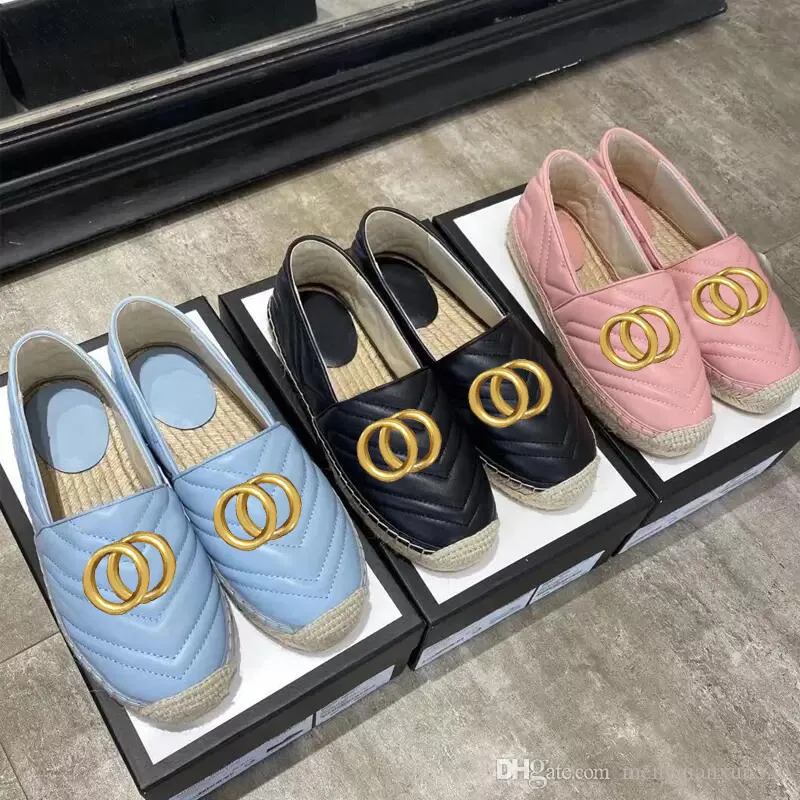 Women s Platform Fisherman Shoes Luxury Flat Straw Bottom Casual Boat Shoes Metal Buckle Leather Lazy Loafers with Box