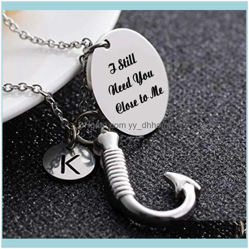 Chains Stainless Steel Urn Memorial Cremation Jewelry Charm 26 Intial Letter Charms Necklace Fishhook Keepsake Pendant