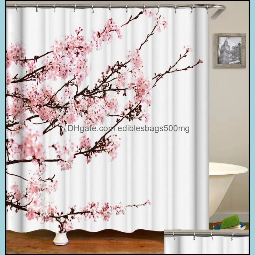 Shower Curtains OLOEY Eco-friendly Flower 3D Print Polyester Washable For Bathroom Pink Bath Decor Customized