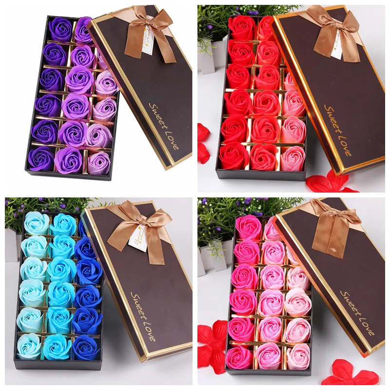 18 Pcs Artificielle Rose Floral Bain Savon Roses Pétales De Fleurs avec Boîte-Cadeau pour Anniversaires Anniversaire De Mariage Saint Valentin WLL692