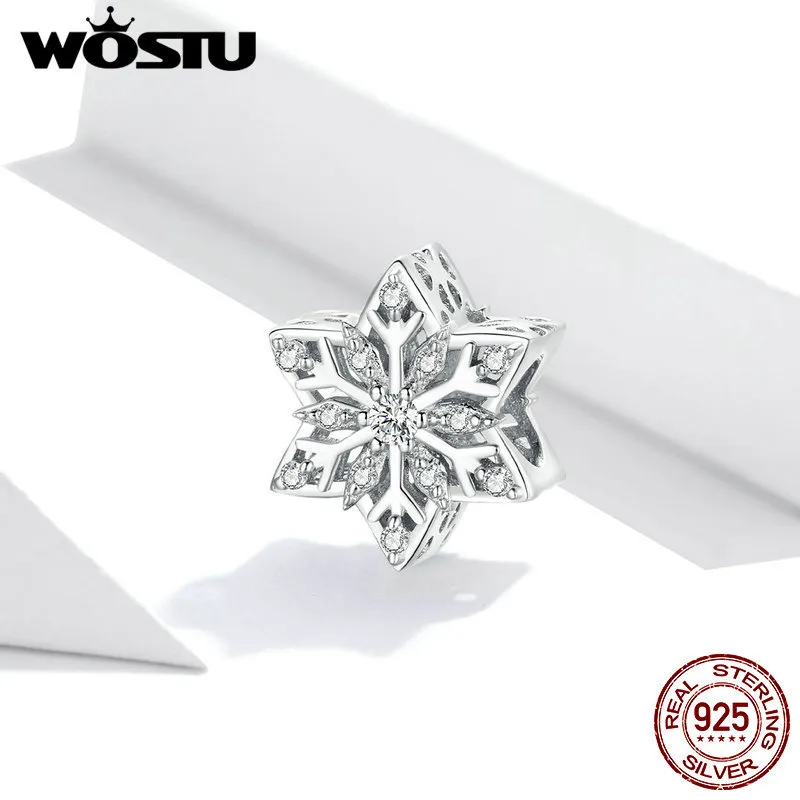 WOSTU, copos de nieve brillantes, cuentas de Metal para mujer, fabricación de joyas, abalorio de plata de ley 925, pulsera de plata para mujer DIY FNC368 Q0531