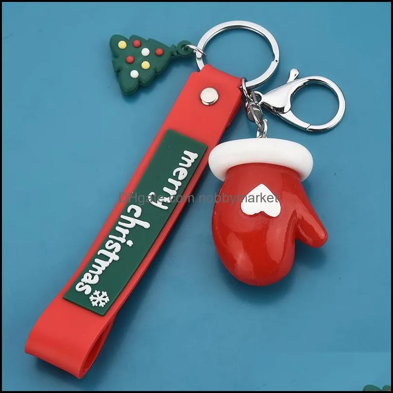 Merry Christmas keychain cartoon Christmas tree Santa hat socks keychains gloves key ring holders bag hangs fashion hip hop jewelry