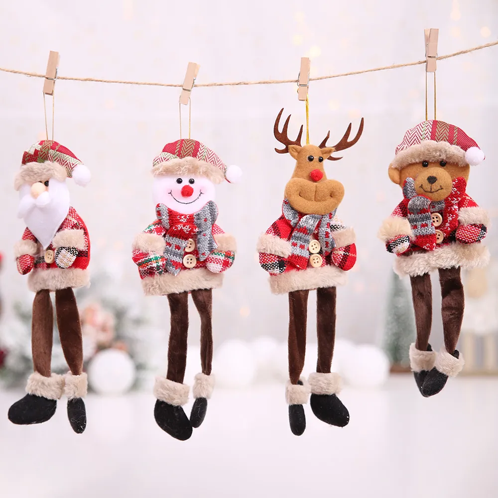 Decorações de Natal Árvore de Natal enfeites boneca Papai Noel Elk xadrez pendurado pingente de perna W-01229