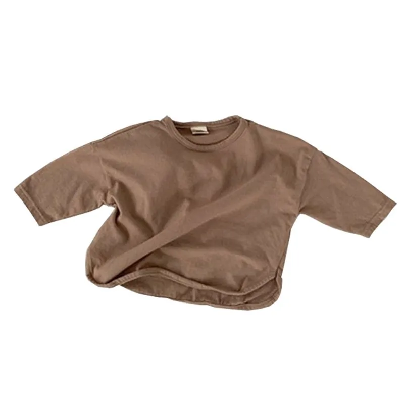 Осенние мальчики и девочки Детская детская детская одежда сплошной цвет круглой шеи All-Match Tond-рубашка с длинными рукавами 1017 23 210622