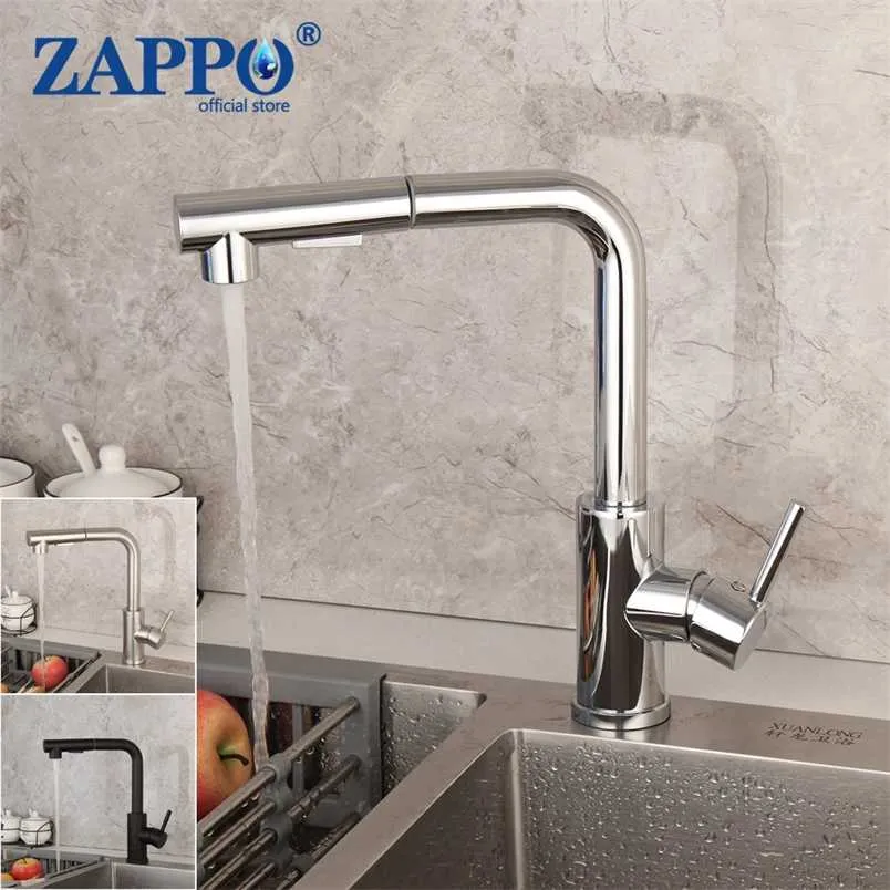 Zappo Chrome Afgewerkt Keuken Basin Sink Kraan 360 Swivel Vessel Sink Mixer Trek uitloop en koudwaterkranen Kranen 211108