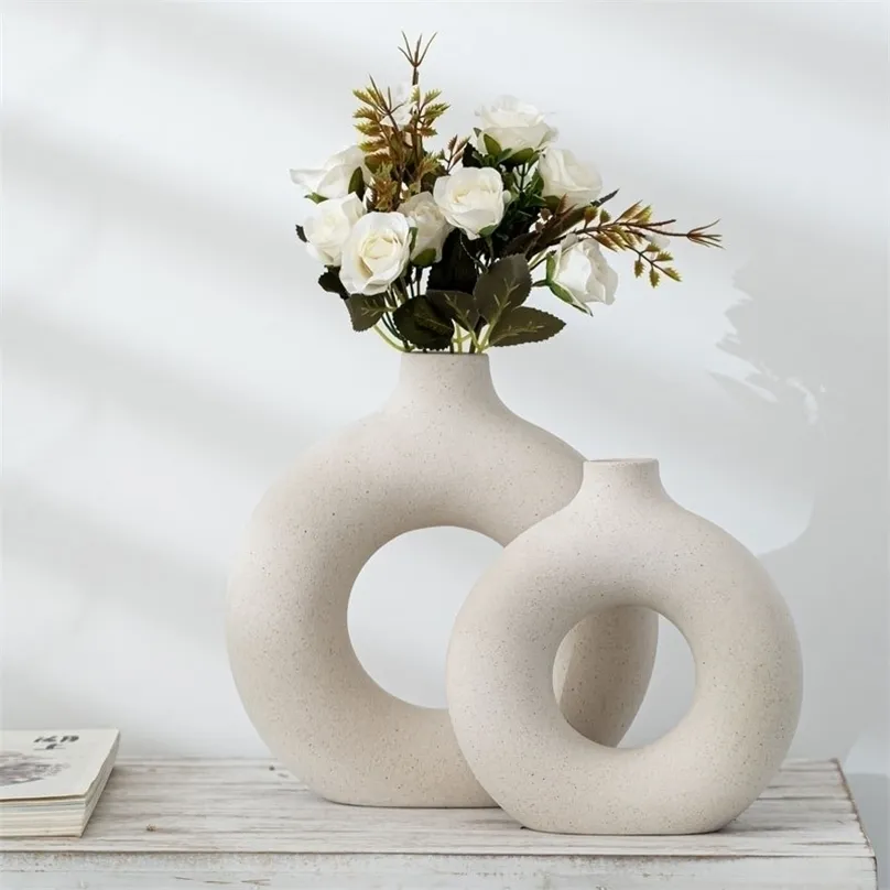 Modern Ceramic Dried Flowers Vase Home Decoration Creative Art Tabletop Flower Pot Office Living Room Decor Ornaments s 211215