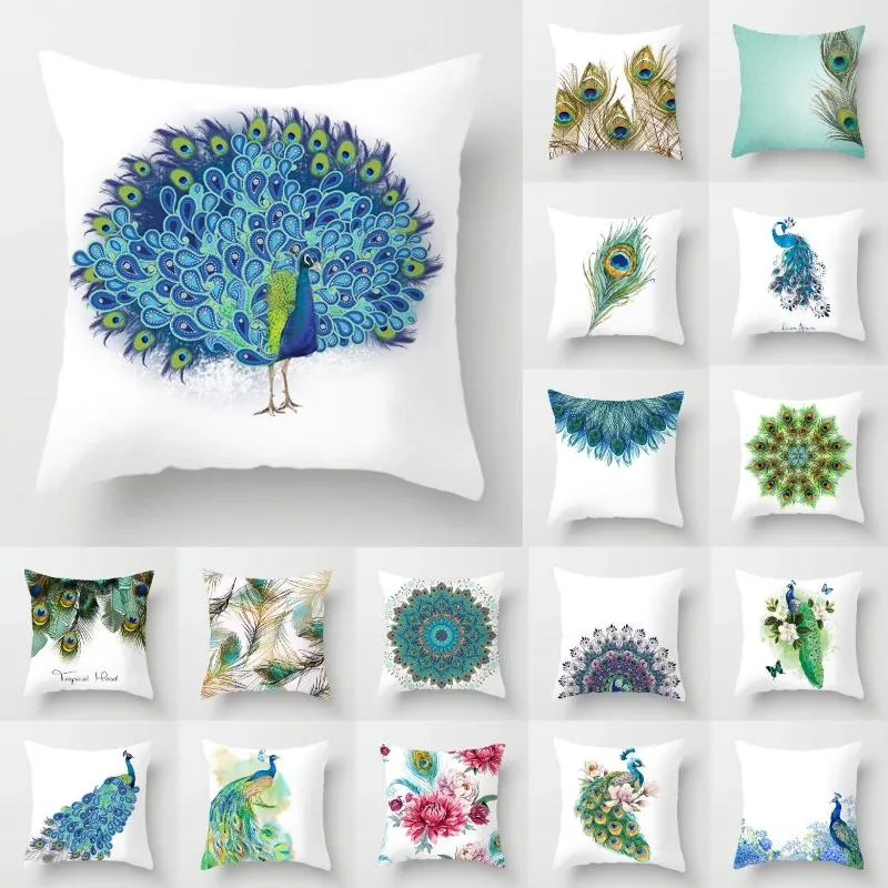 Cushion/Decorative Pillow Hand Painted Creative Peacock Print Pillowcase Modern Nordic Minimalism Feathers Floral Cushion Cover Home Decor