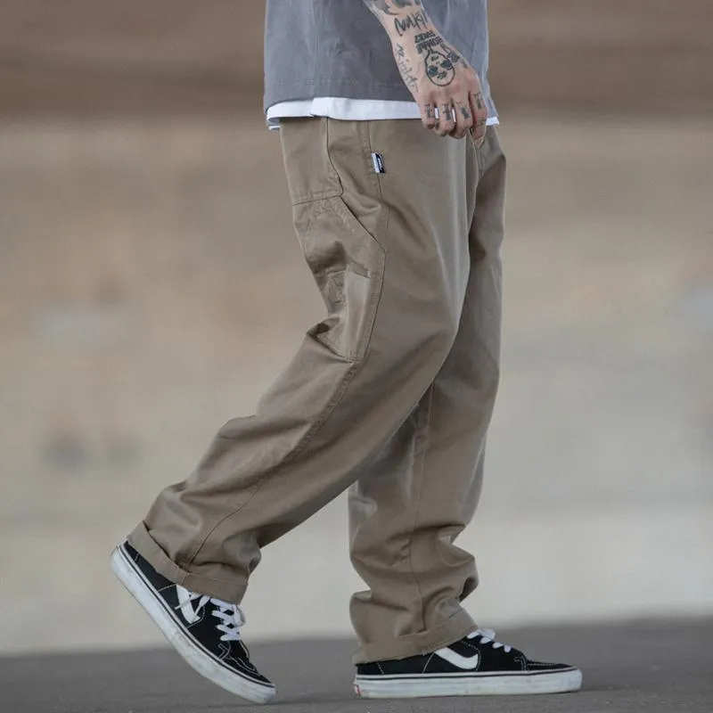 Multi-Pocket Cargo Byxor Män Streetwear Lossa Straight Casual Baggy Pant Mens Wide Leg Canvas Byxor Arbeta Byxor