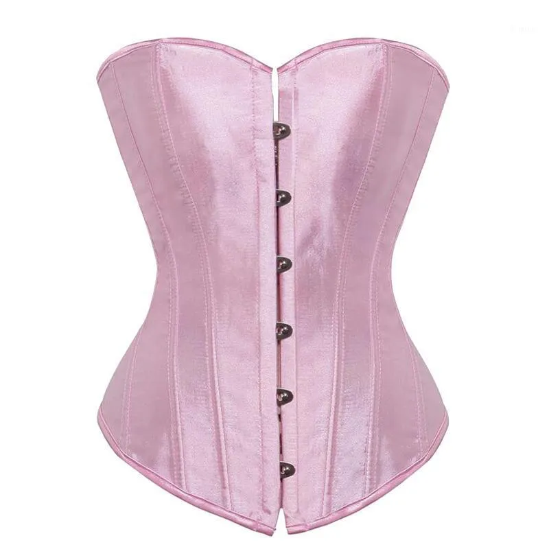 Vintage Pink Satin Corset Bustier For Women Sexy Overbust Top Line