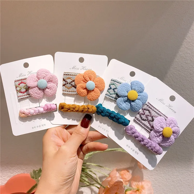 2021 neue Mode kinder Stoff Twist Haarnadeln Kopfschmuck Süße Mädchen Vintage Nette Blume Stickerei BB Clip Haar Zubehör