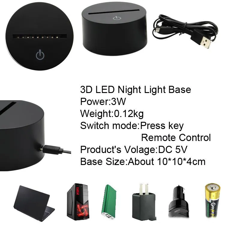 3D Illusion Night Light 3in1 RGB LED Lamp Bases Touch Switch Replacement Base for 3D 9D Table Desk Lamps Dropshipping