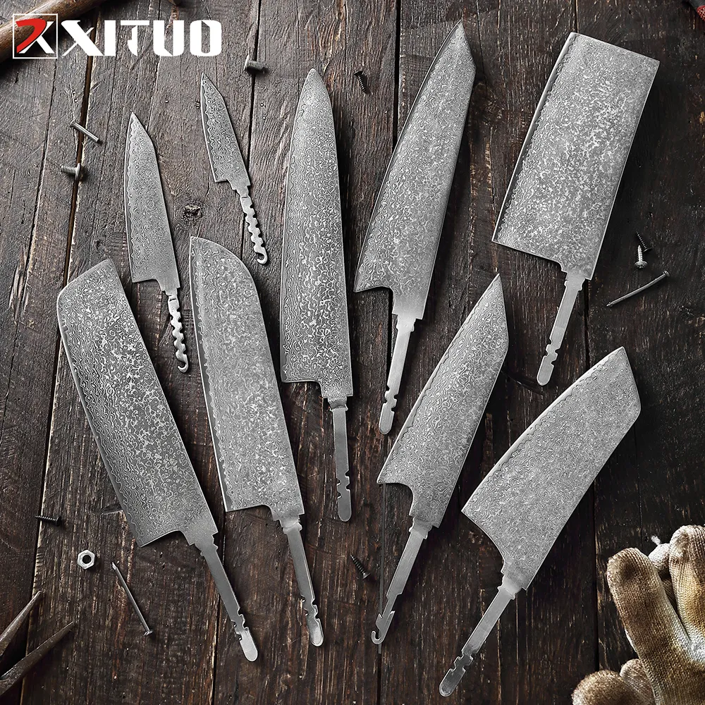 XITUO Damascus Steel Knife Handmade DIY Blade Blank Without Handle High carbon steel Chef Knife Japan Santoku knife Cleaver