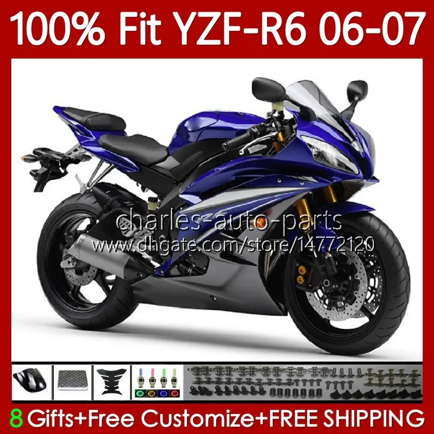 Yamaha YZF R 6 600 CC 블루 공장 YZF-R6 YZF600 2006-2007 MOTO BODYWORK 98NO.1 YZF R6 600CC YZFR6 06 07 YZF-600 2006 2007 OEM 페어링 키트 100 % 맞는