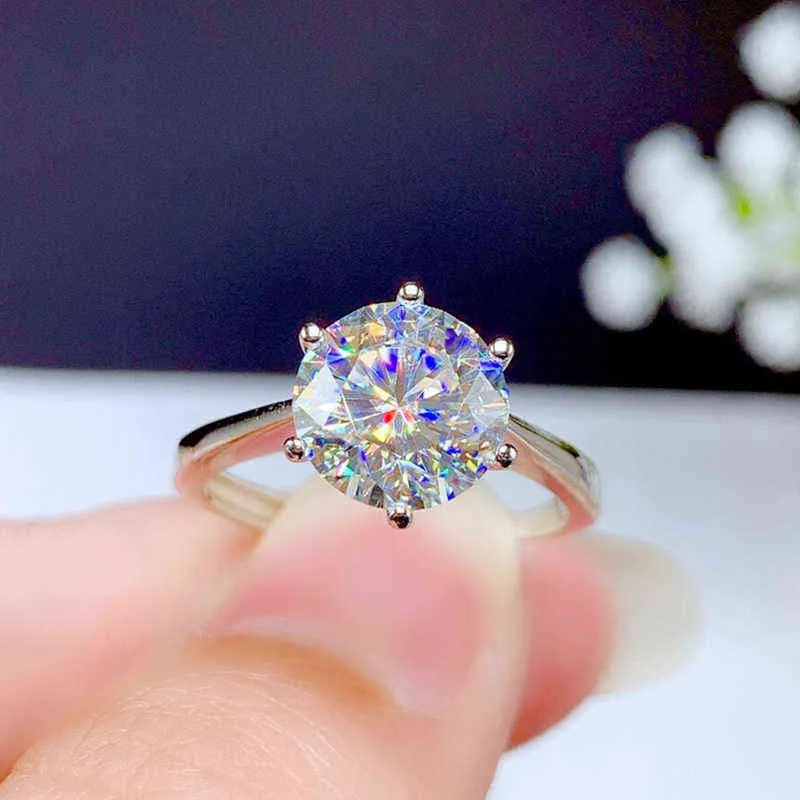 Moissanite 반지 2CT 3CT VVS 실험실 다이아몬드 인증서 패션 쥬얼리 여성을위한 결혼 선물 진짜 925 스털링 실버 X220214