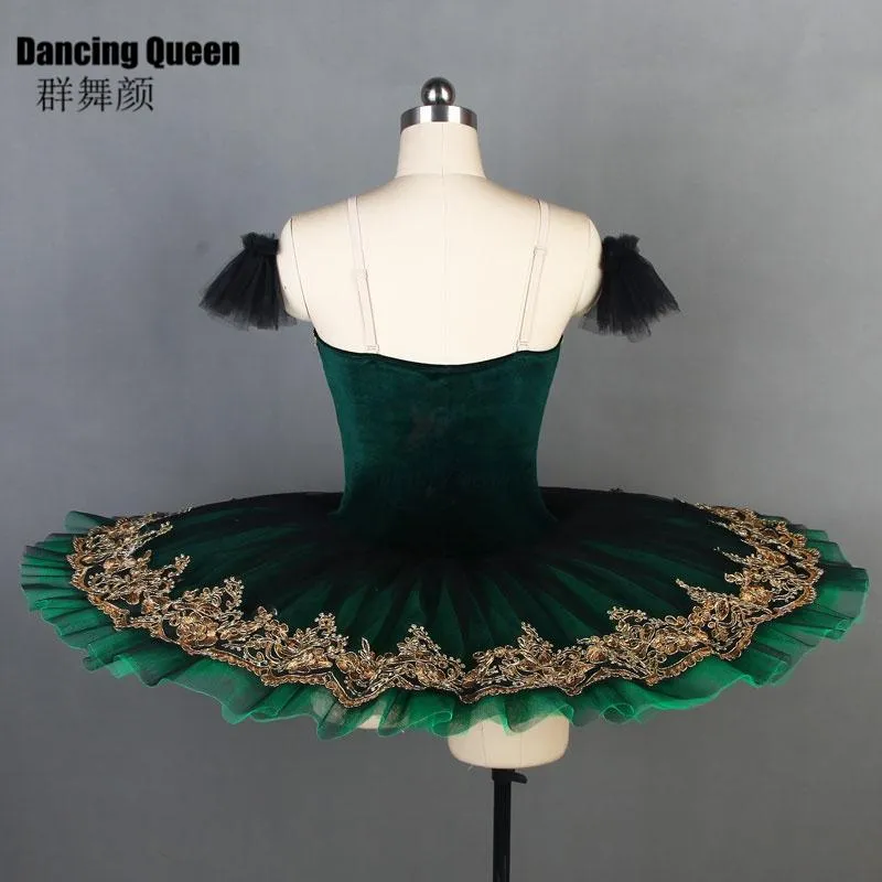 Vestido de palco corpete de veludo verde profundo tutu de balé profissional para mulheres meninas bandeja de panqueca bailarina crianças adulto224S