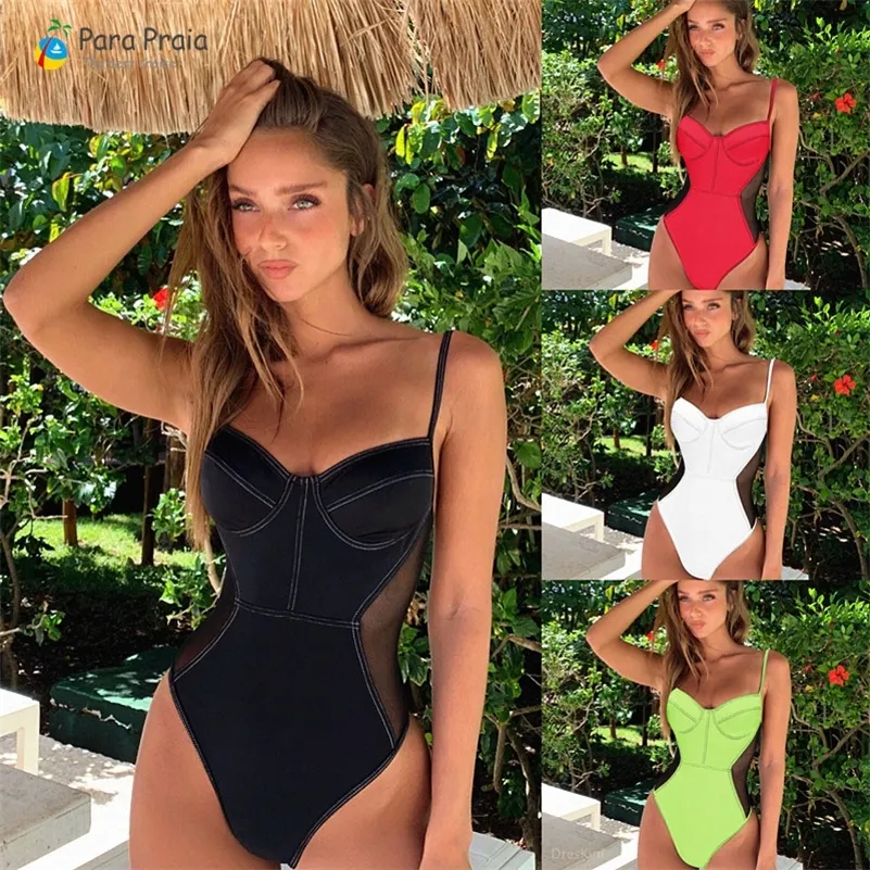 Sexy One Piece Купальник Женщины Сплошные Купальники Женщины Монокини Push Up Купальник Бандаж Купальный костюм Тонг Купальники Сетка Monokini 210315