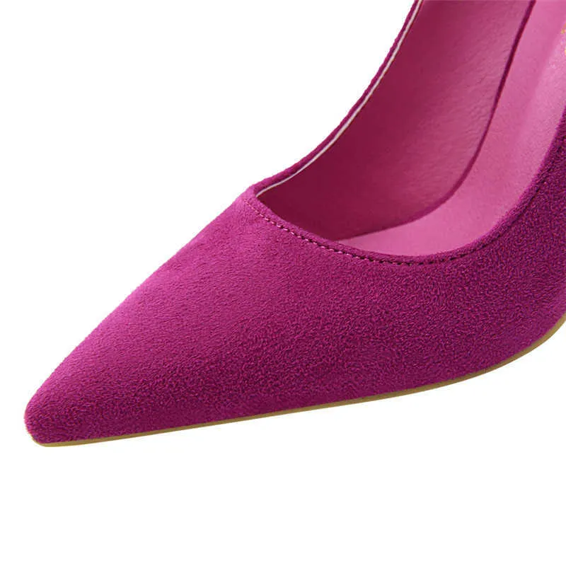 {D&Henlu}Women Shoe Purple Shoes Heel Woman Flock High Heels Women Pumps Ladies Office Shoes Pointed Toe Summer Heels Y0611