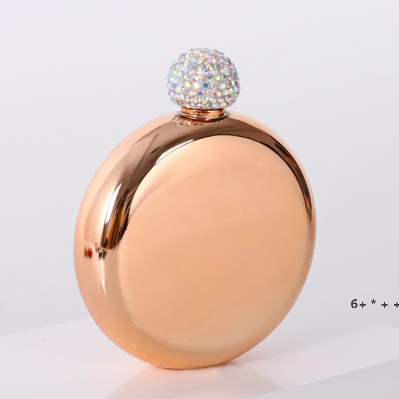 Rhinestone Lid Hip Flasks Fashion Stainless Steel Mini Hip Flask Round Wine Pot Creative Portable Wine Bottle RRE12469