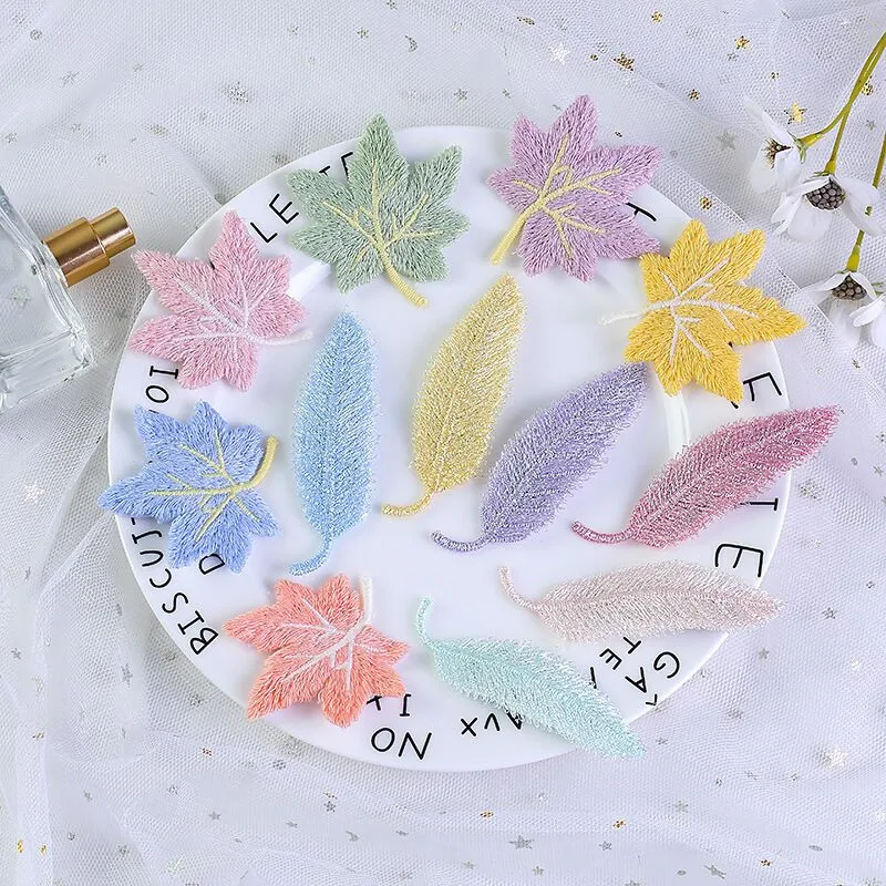 Maple Leaf Embroidery Patch Hair Clips Sewing Clothes Ironing Patchs Clothing Accessories Diy Hairpin Band Cloth Stickers