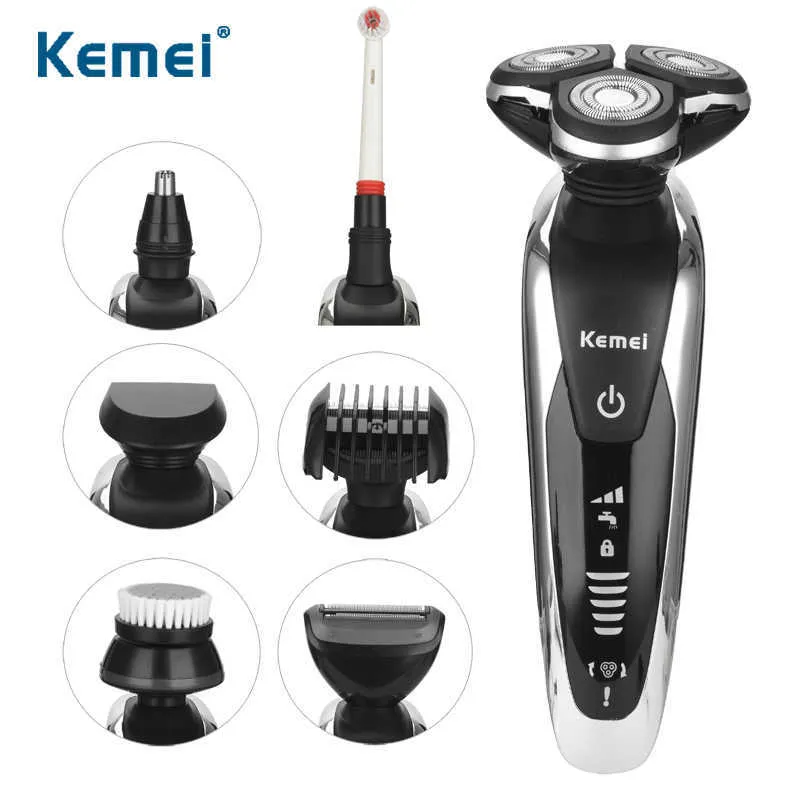 KEMEI Şarj Edilebilir Elektrikli Tıraş Makinesi Üçlü Bıçak Yüzer Kafa Erkekler Için Su Geçirmez Saç Düzeltici Elektrikli Razor 220-240 V 35D P0817