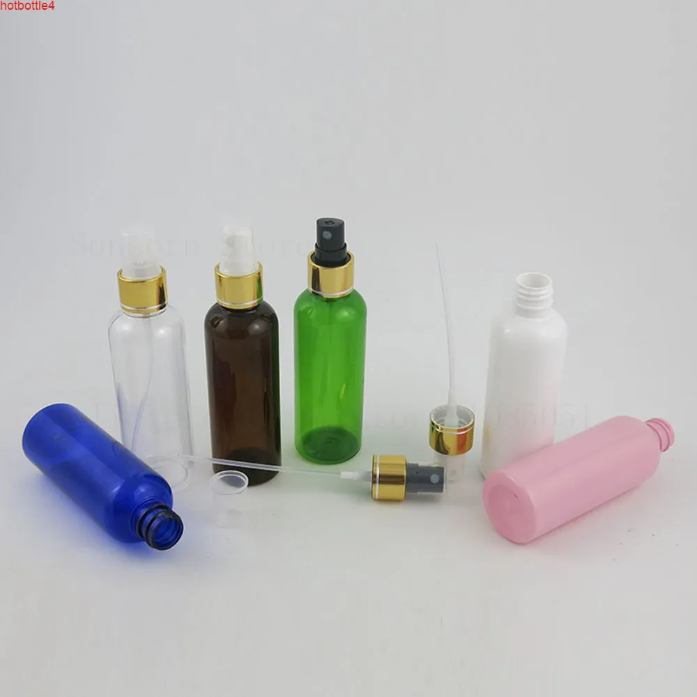 30 x Refillerbar Plast Atomizer Fine Mist Spray Bottle Flytande Parfym Makeup Kosmetiska Flaskor 100ml Blå Klar Vit Amber PinkHigh QualTit