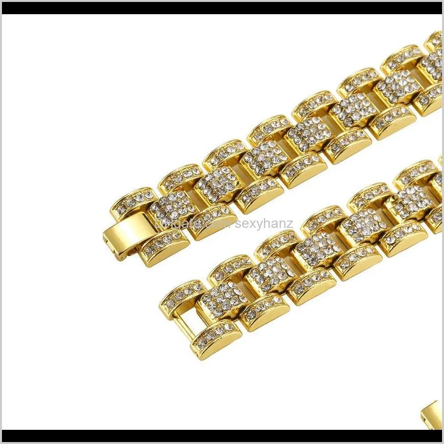 Fashion Men`s Hip Hop Men Jewelry Bling Bling Iced Out Gold Bracelet Silver/Gold Color Full Rhinestone Chain Bracelets For Men