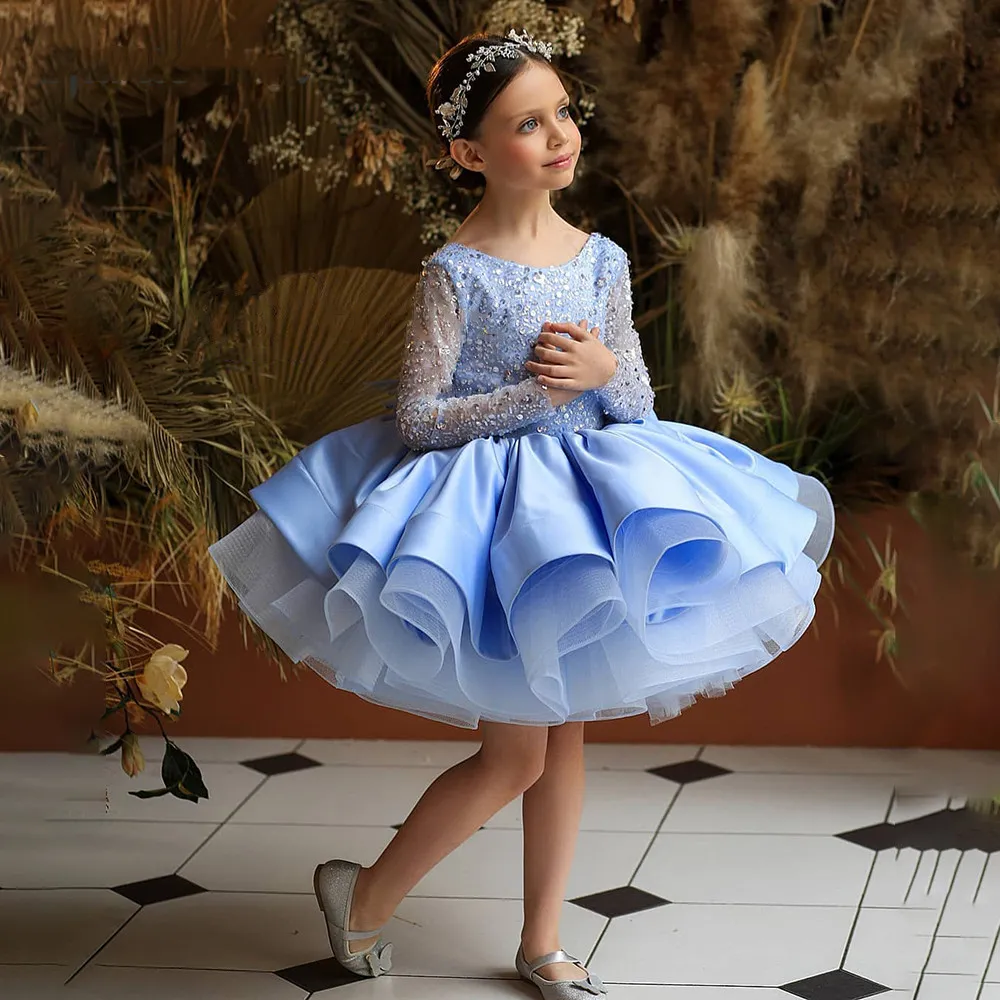 Flower Girl Dresses For Wedding Spaghetti Lace Floral Appliques Tiered Skirts Girls Pageant Dress A Line Kids Birthday Gowns248b