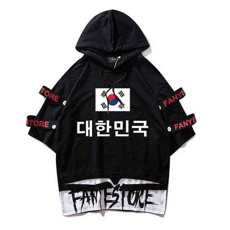 Hooded Top Tees Zuid-Korea Lint T-shirts Mannen Oversize Hip Hop Korte Mouw Streetwear Tshirts Wholesale Casual Homme Clothes G1229