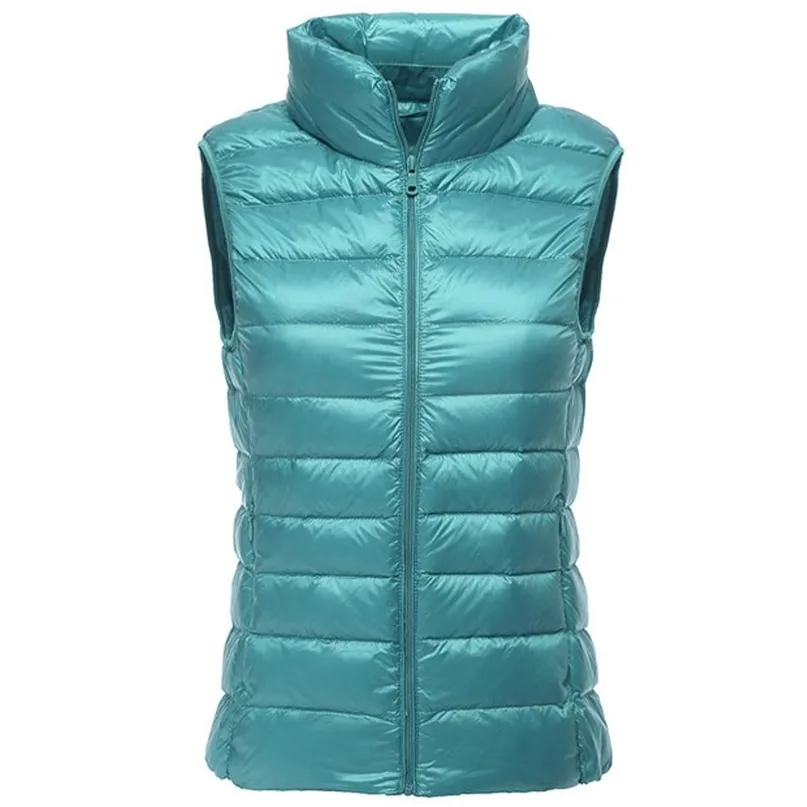 Packable ultra-léger sans manches femmes hiver doudoune blanc plume de canard gilet chaud gilet manteaux d'extérieur pour femme 211008