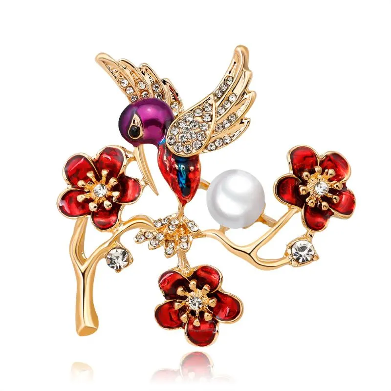 Pins, Brooches Korean Cute Alloy Pearl Drop Bird Flower Brooch Ladies Corsage