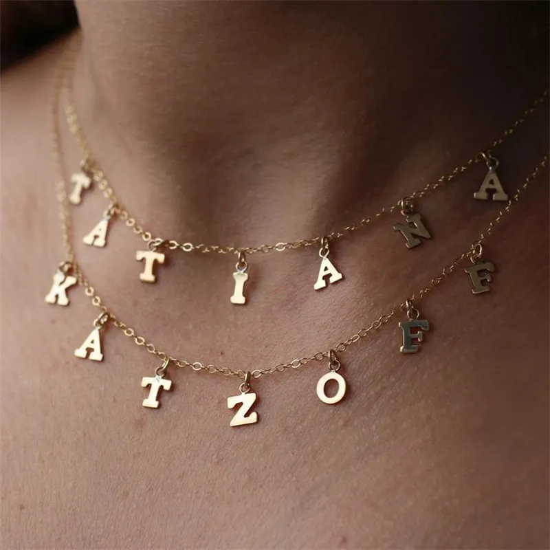 Initial Lettera Collana Nome Choker 14K Gold Pieno Gewelry Number Pendants Collier Femme Kolye Gioielli Boho Collana Boho per le donne Q0531